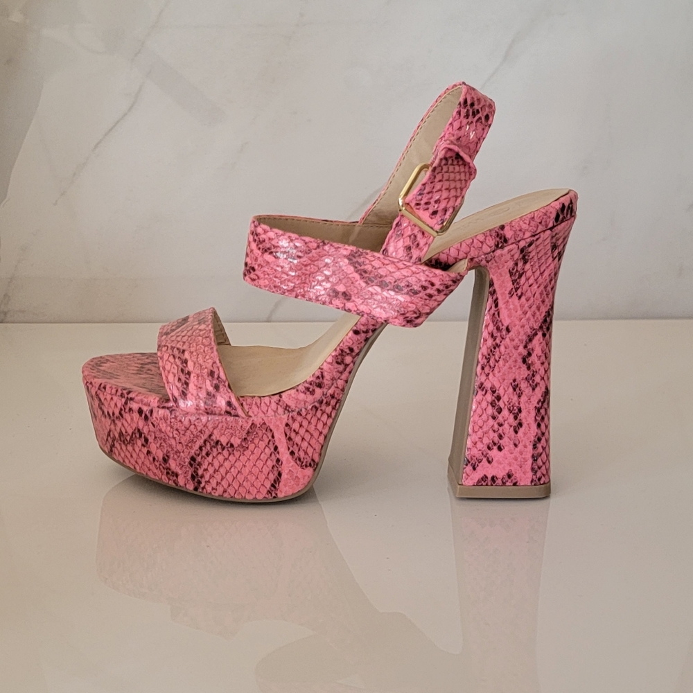 Wild Diva | Pink Python Snake Print Open toe Platform Anklestrap heels Size 7.5